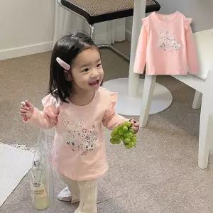 [조이멀티]토끼풀 자수 아동용 긴팔 프릴 여아티셔츠 205294
