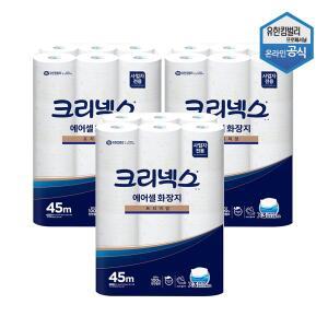 [크리넥스] 100% 천연펄프 에어셀 잘 녹는 화장지 프리미엄 45m 24롤 x 3팩 45090