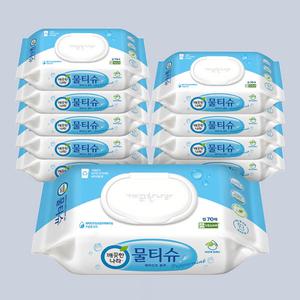 깨끗한나라 물티슈 페퍼민트 블루 캡형 70매 10팩 나들이 안전한물티슈 순한물티슈 도톰한물