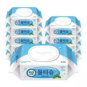 깨끗한나라 물티슈 페퍼민트 블루 캡형 70매 10팩