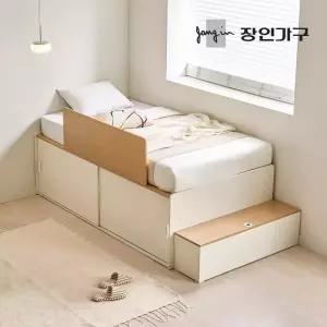 장인가구 도피오 슬라이딩 빅수납 높은 침대 프레임 SS (높이620)+7존포켓+밀림방지패널+안전가드+수납계단