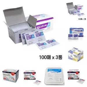 (100매 3통) 이도스킨스왑A 일회용알콜솜/간편/가정용/스왑/알코올솜/일회용/소독솜/알콜/와이드/개별/포장