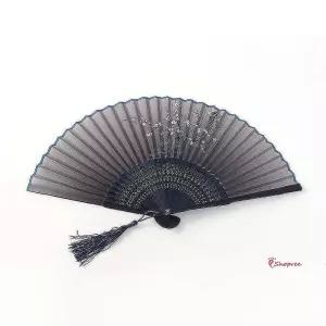 매화꽃부채 접이식 여름 전통 블루 대나무 손부채xyz037