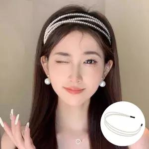 진주 3줄 공주 여신 헤어 머리띠 밴드 꼬임 진주 큐빅 심플 올림머리 숱