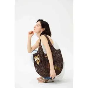 [국내정품] 닥스 DAKS WOMENS ACCESSORIES [MISTY FLOWER] 브라운 라피아 꼬임 메쉬 숄더백 L DCBA5E590W3
