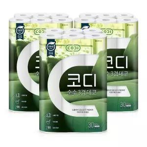 코디 [SSG]친환경 인증 순수 3겹 데코 30m*30롤 3팩() 프리미엄 휴지