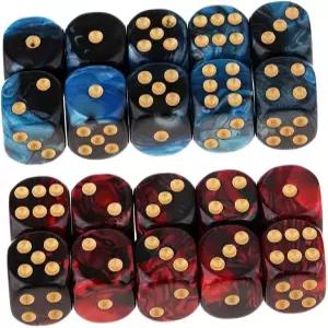 요오판돌 20PCS 다면체 주사위 D6 16mm 아크릴 6면 게임 RPG MTG DND 테이블 블루 블랙 및 레드
