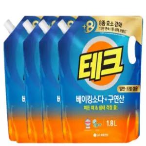 테크 베이킹소다+구연산 액체세제 일반/드럼 겸용 1.8L 4개