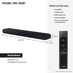 삼성 S60D 0CH 사운드바 무선 돌비 애트모스 오디오 올인원 디자인 심포니 스페이스핏 사운드 프로 어댑티브 사운드 알렉사 내장 게임 모드 HW S60D ZA