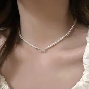 아트박스/홀리지 무리비 실버 리본 비즈 진주 초커 목걸이