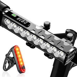 VASTFIRE 17 LED 자전거 라이트 5000루멘 야간 라이딩을 위한 초밝은 라이트 USB 충전식 헤드라이트 및 테일라이트 디지털 파워 디스플레이가 장착된 방수 와이드 빔 프론트라이트