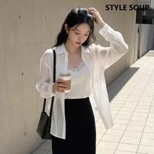 [SOUP] 백 슬릿 리본 타이 시스루 셔츠 (SC4LSE1)