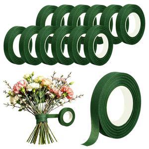10롤 0.5인치 플로럴 테이프 다크 그린 플라워 신선한 꽃꽂이를 위한 자가 접착 플로리스트 DIY 공예용 줄기 포장 웨딩 부케 및 코사지 제작 30야드(그린 그린)