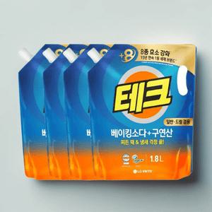 테크 베이킹소다+구연산 세탁 액체 세제 리필 1.8L 4개 (일반/드럼 겸용)