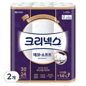 크리넥스 3겹 휴지 대용량 데코&소프트 천연펄프 고급롤화장지 28m 24개입 2개
