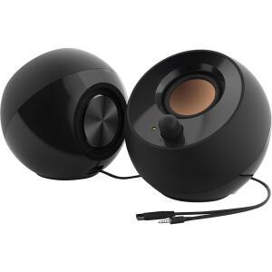원거리 드라이버와 PC 및 노트북용 패시브 라디에이터가 장착된 크리에이티브 페블 2.0 USB 구동 데스크톱 스피커(블랙)