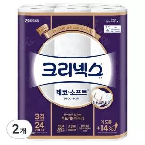 크리넥스 데코앤소프트 천연펄프 3겹 고급롤화장지 - 28m x 24개입 x 2개