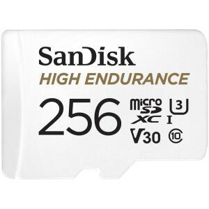 대시 캠 및 홈 모니터링 시스템용 어댑터가 있는 256GB 고내구성 비디오 microSDXC 카드 - C10, U3, V30, 4K UHD, Micro SD SDSQQNR-256G-GN6IA