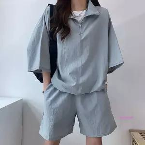 남녀공용세트 바스락 집업세트 상하 반팔 아노락 트레이닝 커플룩 셋업 오버핏 트레이닝복ssu454