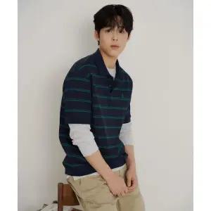 [국내백화점 매장정품] 빈폴 BEANPOLE MEN 칼라넥 스트라이프 미니와플 반소매 티셔츠 네이비 BC6342C35R 1