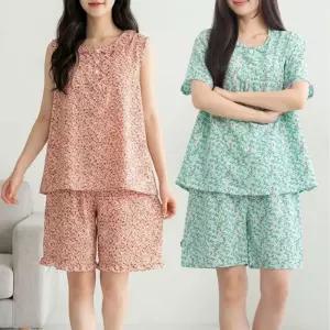 여성 인견 반팔 반바지 파자마 세트 여름 홈웨어