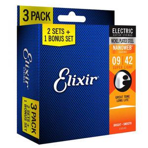 Elixir 엘릭서 3팩 나노웹 일렉기타 줄 (3팩) 009-042