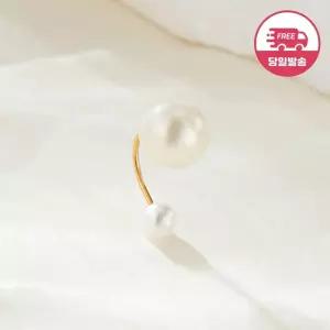 [비앤비골드] (당일발송) 14K 심플 C자 더블 진주 피어싱 8mm 한쪽 JAE40809