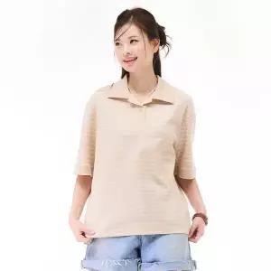[하프클럽/체이스컬트]여성 오픈 카라 스트라이프 반팔 티셔츠-EBRG5772D0X