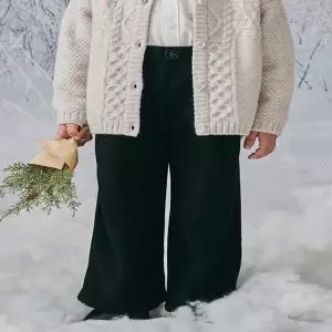BZ63PT05BK 블랙 기모 와이드 크롭 팬츠