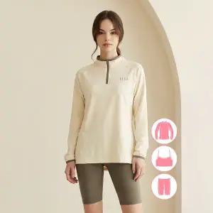 [베이직엘르] 여성인 베이지 반집업 래쉬가드 워터레깅스 세트 BEL-Z205A