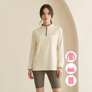 베이직엘르 여성인 베이지 반집업 래쉬가드 워터레깅스 세트 BEL-Z205A