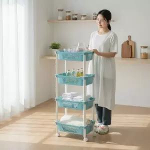 틈새 선반 이동식 4단/트롤리/수납/수납함/바퀴/이동/트레이/정리함/수납장/선반장/주방/다용도/진열대