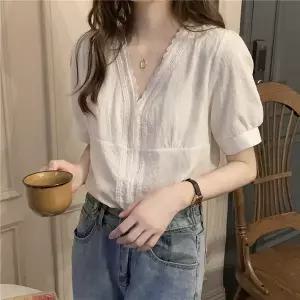 여성 빅사이즈 여름 반팔티 브이넥 블라우스