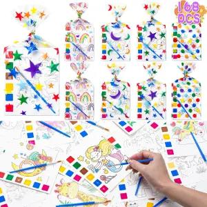 시질리어 수채화 책 파티 4-8 24팩 192PCS 생일 선물용 구디백 스터퍼가 포함된 미니 색칠 대량 미술 공예