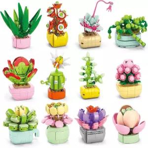 24PCS 플라워 다육식물 빌딩 블록 들 파티를 위한 부활절 선물 굿이백 스터퍼 교실 경품 미리 채워진