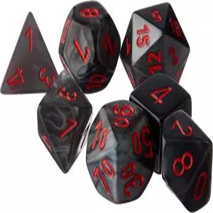 벨벳 다면체 7-다이 세트 체 블랙/레드 테이블탑 RPG 게임(예 던전 앤 드래곤)에 사용 가능