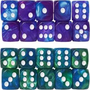 RPG MTG DND 주사위 테이블 게임 및 보드 20PCS D6 16mm 아크릴 세트 블루+그린