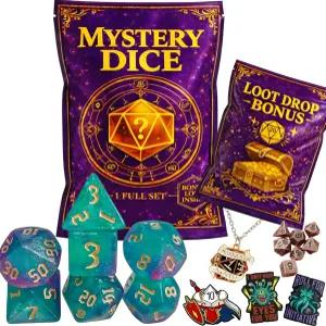 DND 미스터리 주사위 세트 다면체 RPG 7개 랜덤 전리품 가방 보상 플레이어 선물 DM 고블린 테이블탑 게임
