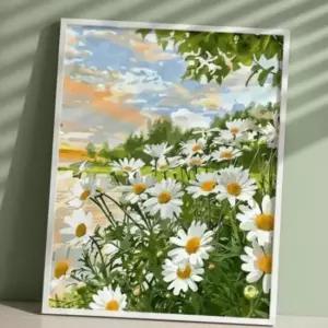 데이지꽃밭 유화그림 캔버스페인팅 50cm 인테리어액자 거실액자