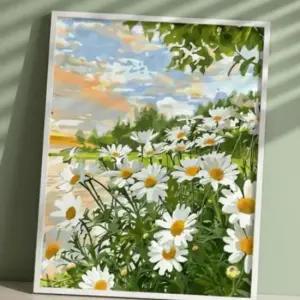 데이지꽃밭 유화그림 캔버스페인팅 50cm 인테리어액자 거실액자