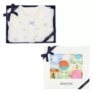갤러리아 (압소바출산,백일)쫑쫑바디슈트+딸랑이5종세트(A25-1068A)