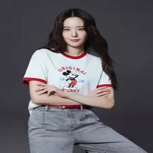 여성 쿨코튼 디즈니 콜라보 크롭 링거 반팔티_PHG2TS2430