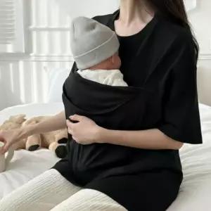 신생아 부모 슬링 아기띠 포켓 반팔 캥거루 티셔츠
