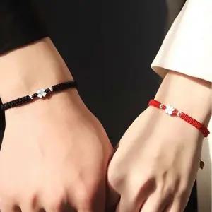네잎클로버 행운 매듭 커플 우정 실 끈 팔찌 2color 여름 학생 커플템 여성