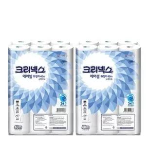 크리넥스순수소프트 크리넥스 에어셀 화장지 두루마리 롤 40Mx24롤x2팩