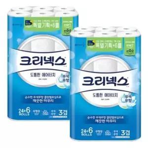 3겹롤휴지30롤 크리넥스 두루마리휴지 도톰한 에어터치 30롤 2팩