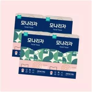 모나리자 천연펄프 피부 저자극 미용티슈 280매 3입 4팩 곽티슈 각티슈 4380883