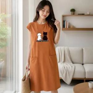 썸머 원피스 롱 기장 면혼방 홈웨어 캡 내장 나시 여성 데일리룩