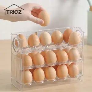 TRIOZ 자동 3단 냉장고 계란 트레이 30구 달걀 보관함