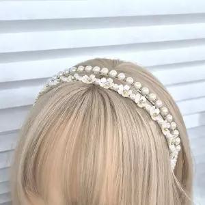진주 헤어밴드 셀프웨딩 악세서리 플라워 두줄 신부 헤어 장식 웨딩